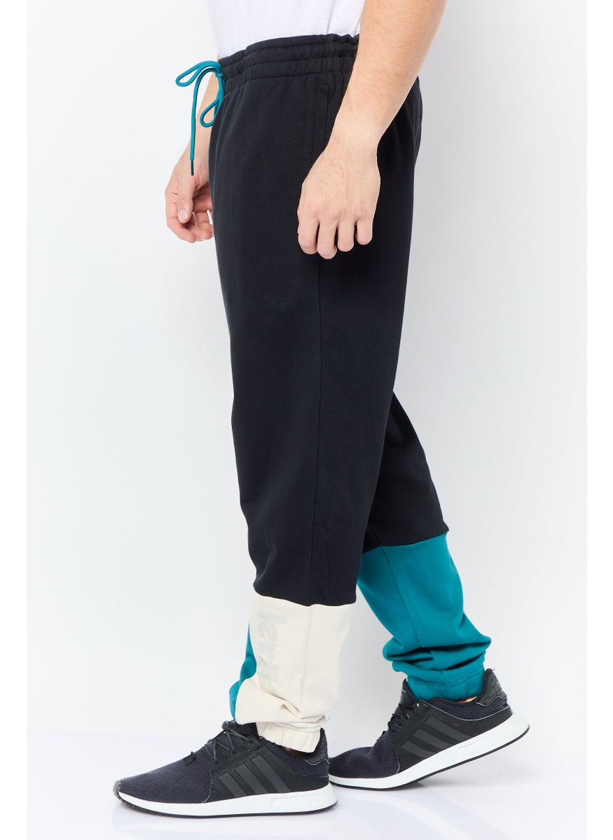 Men Regular Fit Brand Logo Track Pants, Black
