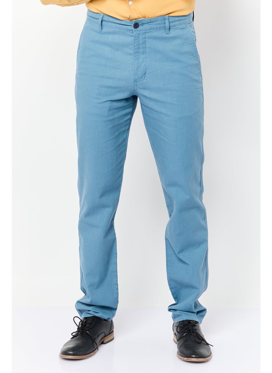 Men Slim Fit Solid Chino Pants, Slate Blue