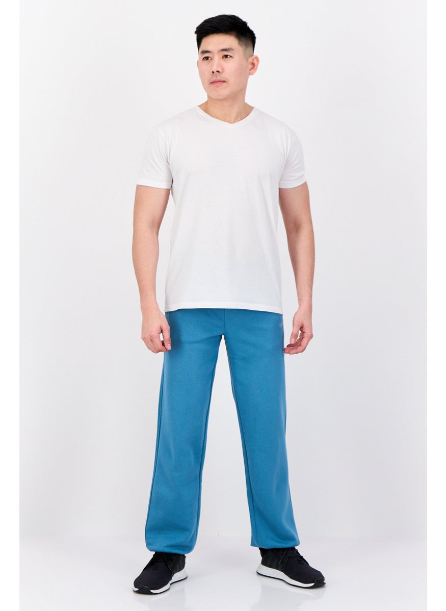 Men Regular Fit Brand Logo Sweatpants, Teal Blue