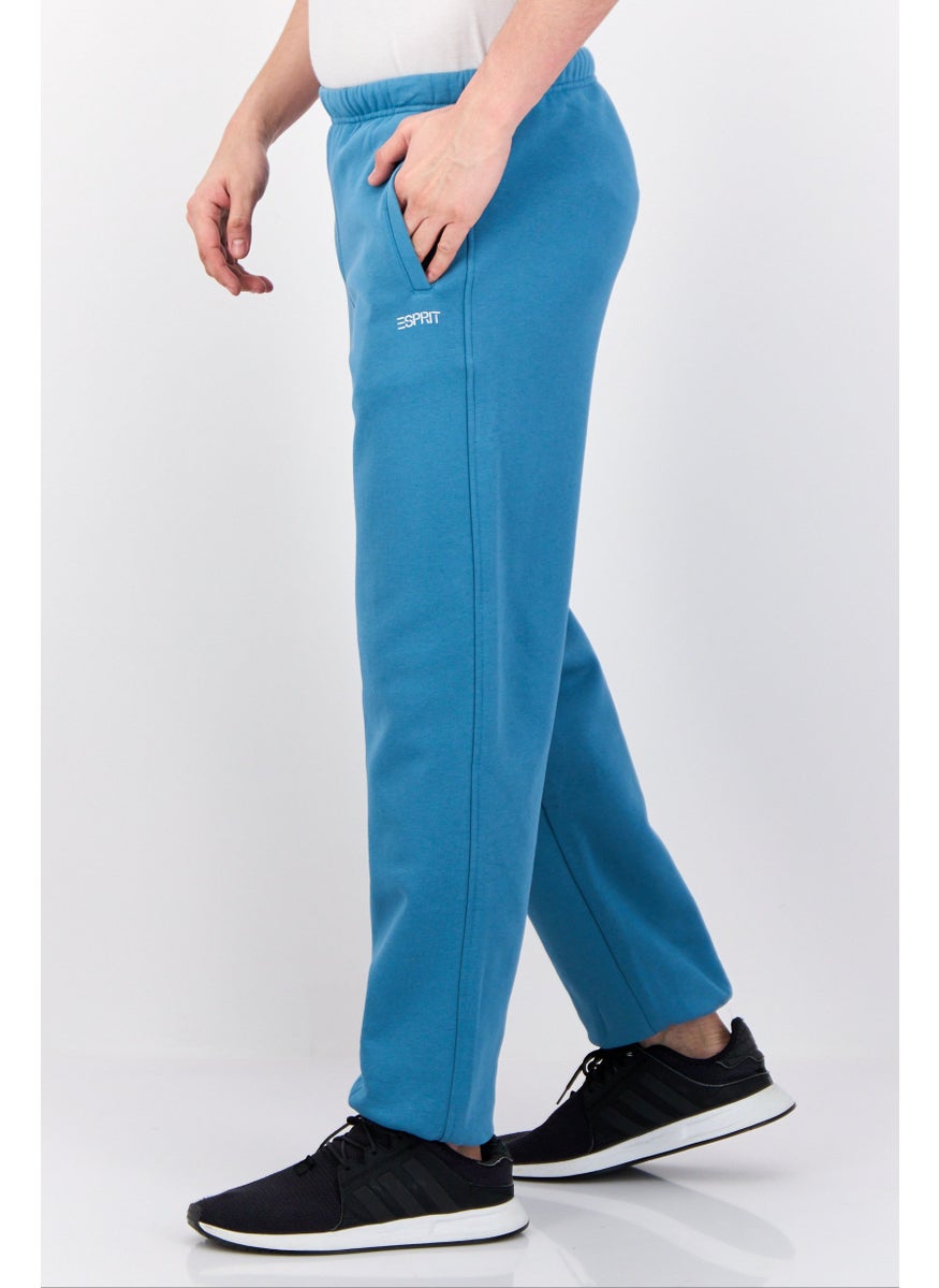 Men Regular Fit Brand Logo Sweatpants, Teal Blue