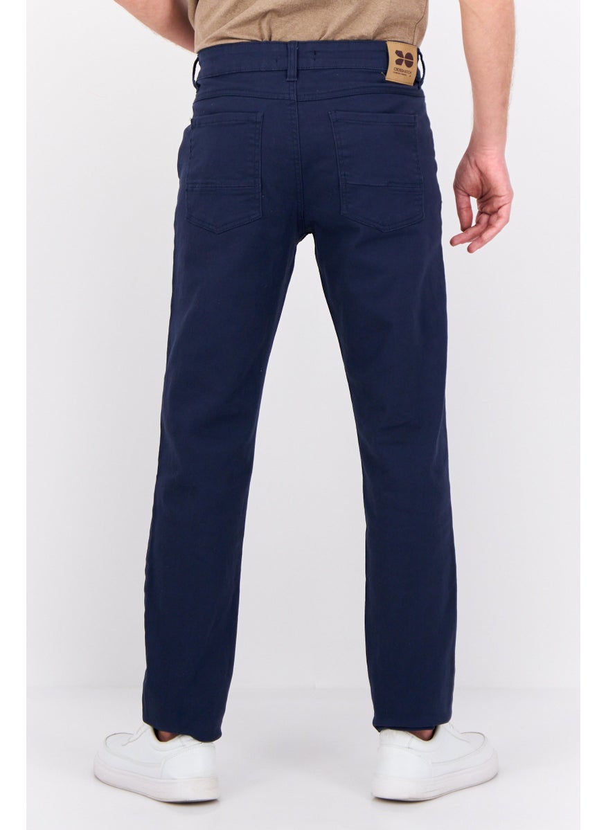 Men Regular Fit Solid Chino Pants, Navy Blue