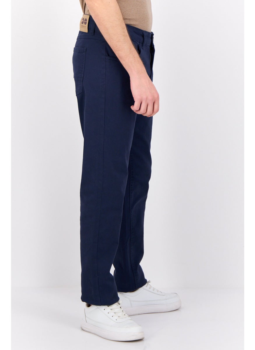 Men Regular Fit Solid Chino Pants, Navy Blue