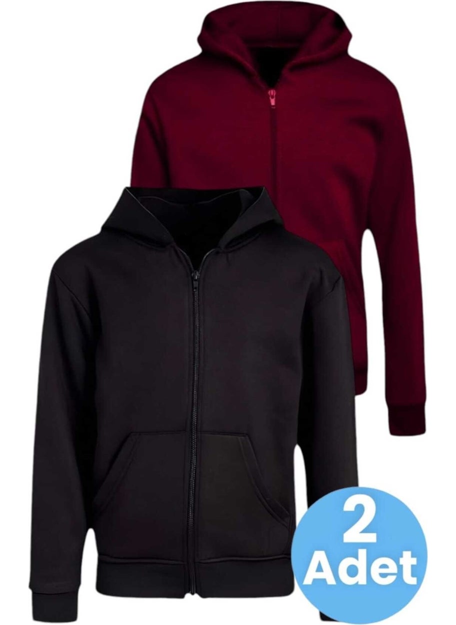 Kids Cotton Hooded Zippered Sweatshirt 2 Piece Set