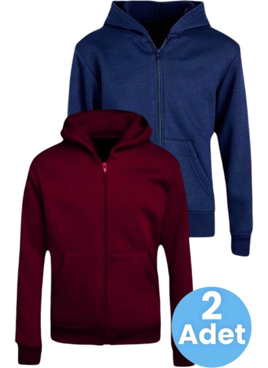 Kids Cotton Hooded Zippered Sweatshirt 2 Piece Set