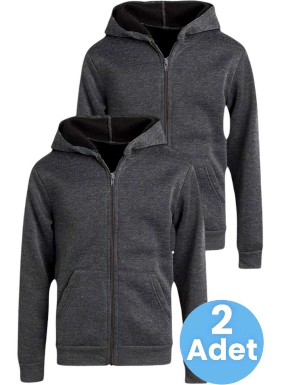 Kids Cotton Hooded Zippered Sweatshirt 2 Piece Set