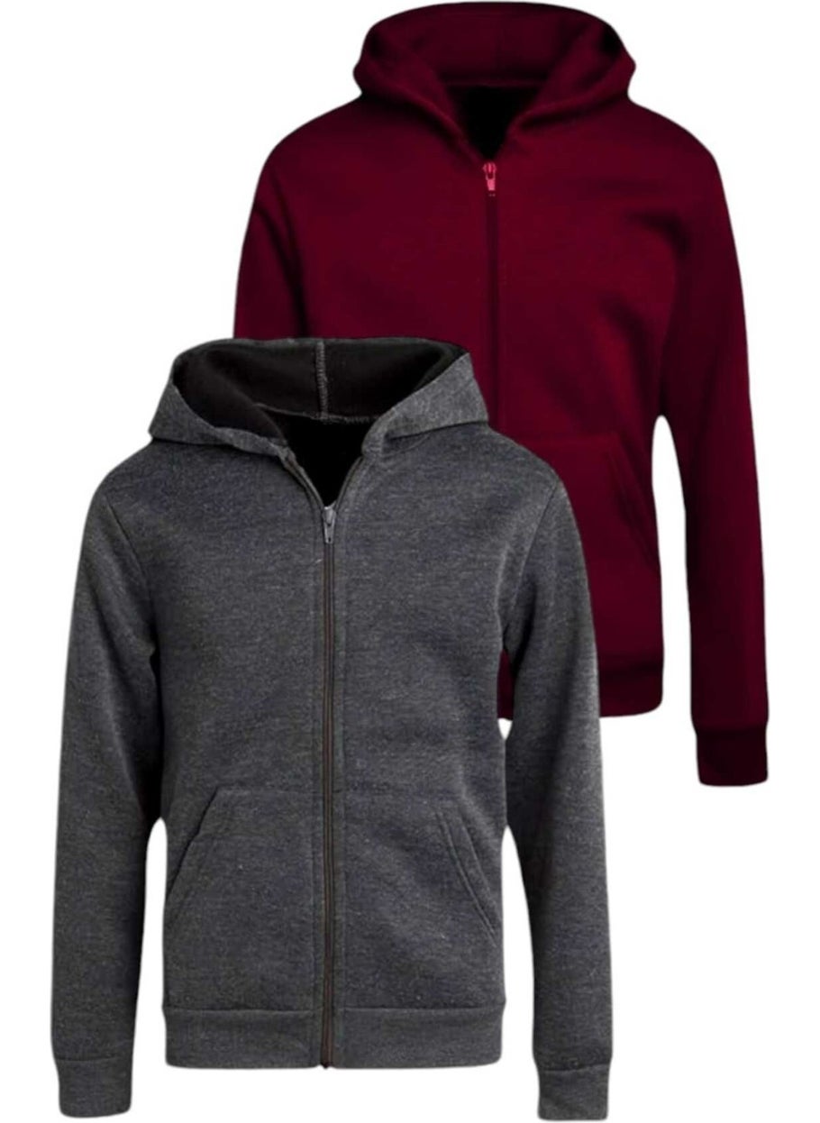Kids Cotton Hooded Zippered Sweatshirt 2 Piece Set