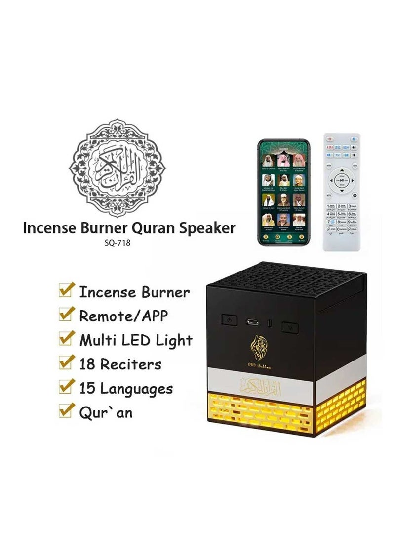 Multi-LED Light Bakhoor Rechargeable Incense Oud Burner with Full Quran Muslim Speaker Remote and App Control