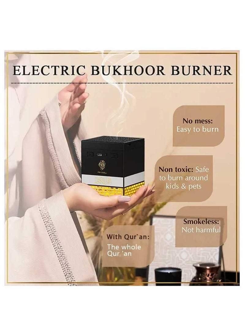 Multi-LED Light Bakhoor Rechargeable Incense Oud Burner with Full Quran Muslim Speaker Remote and App Control