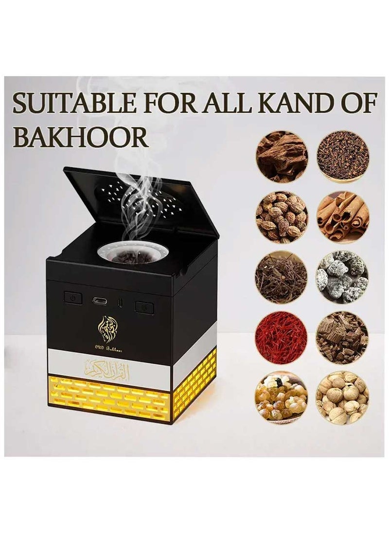 Multi-LED Light Bakhoor Rechargeable Incense Oud Burner with Full Quran Muslim Speaker Remote and App Control