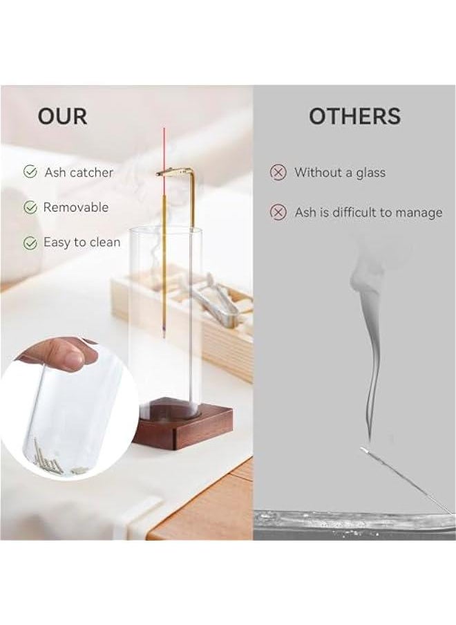 2 Pack Incense Holder for Sticks, Insence-Stick Holder Ash Catcher with Removable Glass 【Anti-Ash Flying】, Mess-Free Incense Burner, Perfect for Meditation Yoga Relaxation, Home Decor