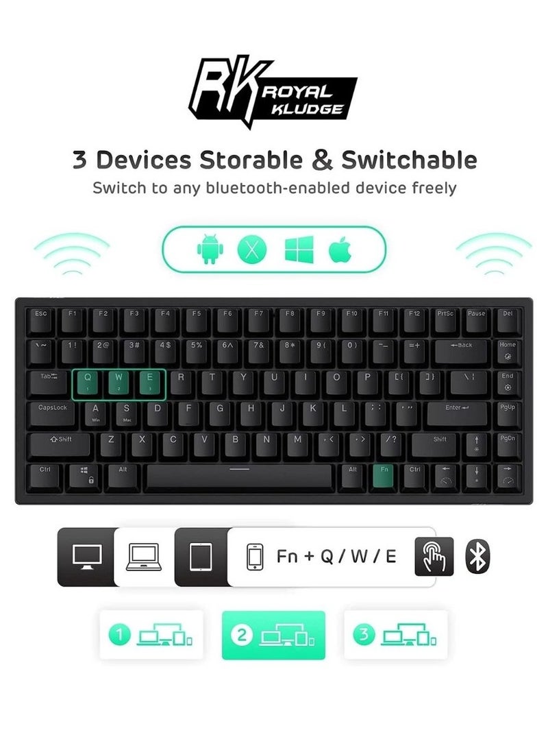 RK Royal Kludge RK84 Tri-Mode RGB 84-Keys Hot-Swappable Mechanical Keyboard - Black [Brown Switch]
