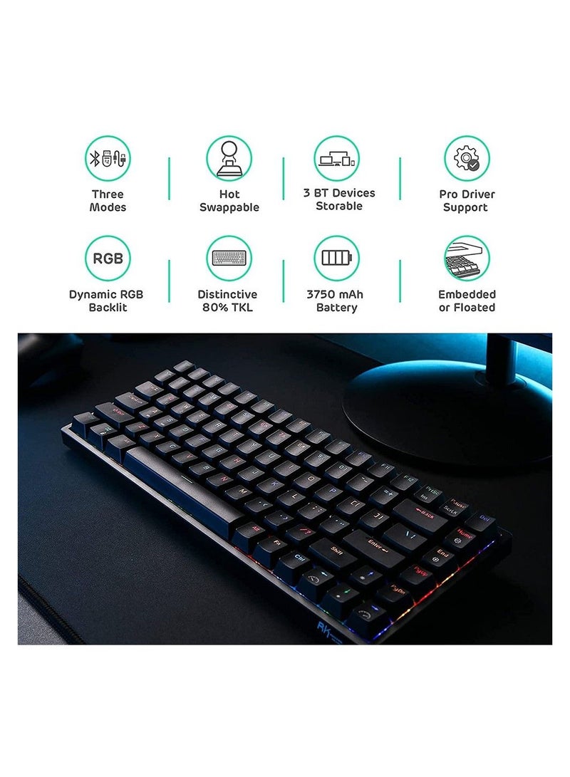 RK Royal Kludge RK84 Tri-Mode RGB 84-Keys Hot-Swappable Mechanical Keyboard - Black [Brown Switch]