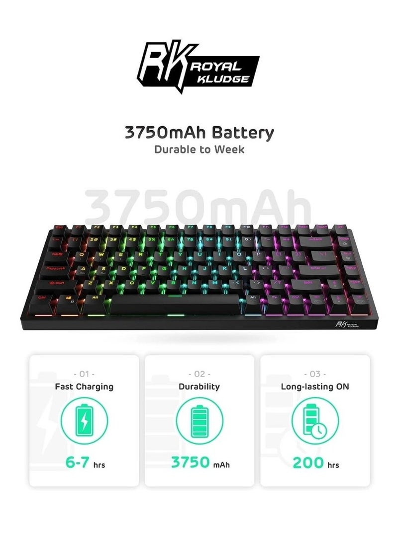RK Royal Kludge RK84 Tri-Mode RGB 84-Keys Hot-Swappable Mechanical Keyboard - Black [Brown Switch]