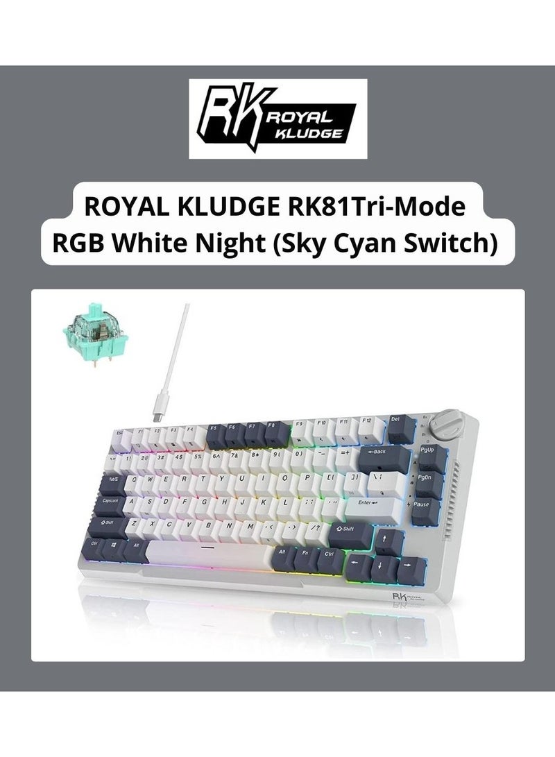 RK Royal Kludge RK H81 81 Keys Tri-Mode with Knob Control RGB Wireless Mechanical Keyboard White Night - Sky cyan Switch