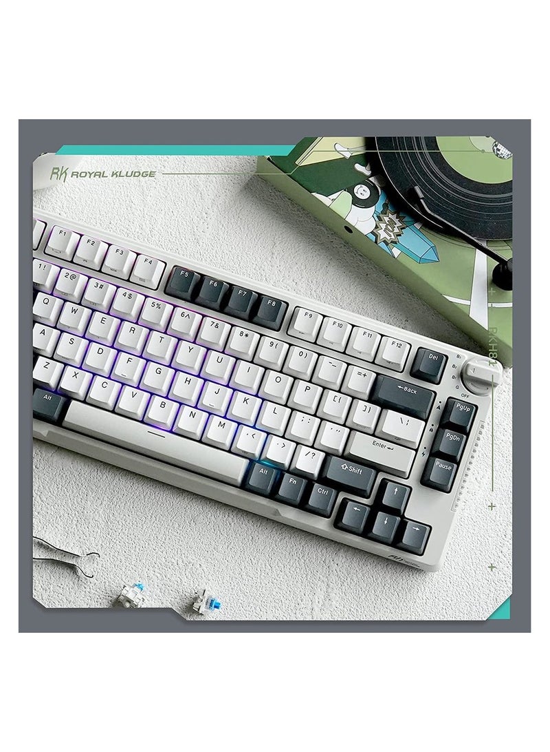RK Royal Kludge RK H81 81 Keys Tri-Mode with Knob Control RGB Wireless Mechanical Keyboard White Night - Sky cyan Switch
