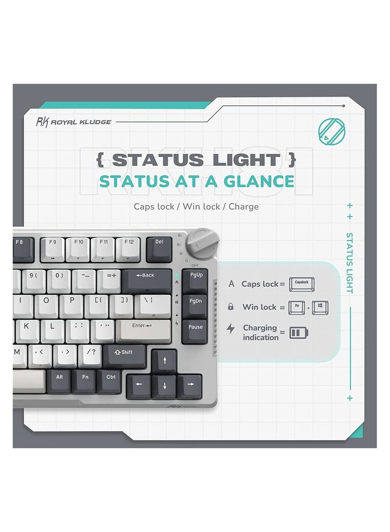 RK Royal Kludge RK H81 81 Keys Tri-Mode with Knob Control RGB Wireless Mechanical Keyboard White Night - Sky cyan Switch