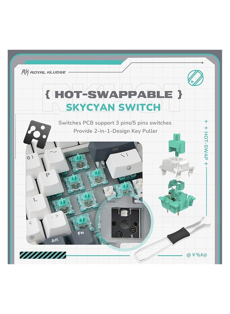 RK Royal Kludge RK H81 81 Keys Tri-Mode with Knob Control RGB Wireless Mechanical Keyboard White Night - Sky cyan Switch