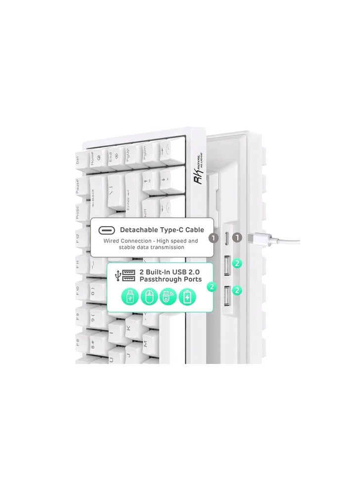 ROYAL KLUDGE RK84 TRI-MODE RGB 84 KEYS HOT SWAPPABLE MECHANICAL KEYBOARD WHITE (BROWN SWITCH)