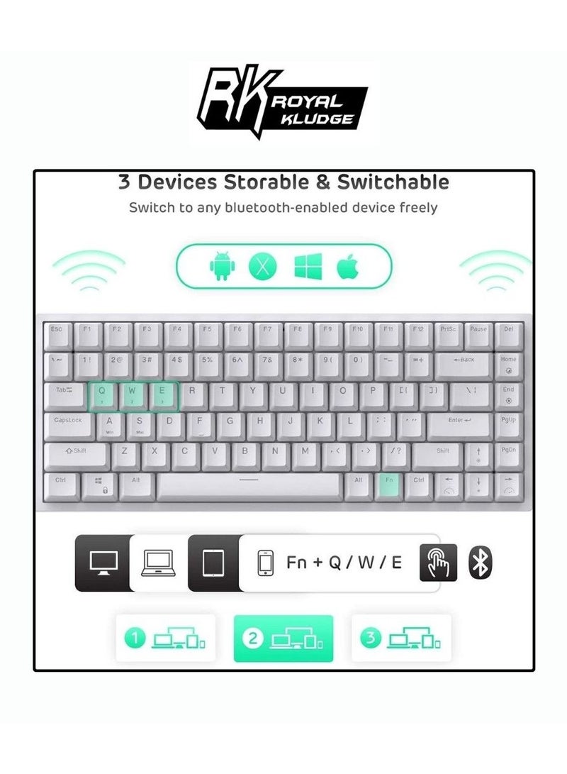 ROYAL KLUDGE RK84 TRI-MODE RGB 84 KEYS HOT SWAPPABLE MECHANICAL KEYBOARD WHITE (BROWN SWITCH)