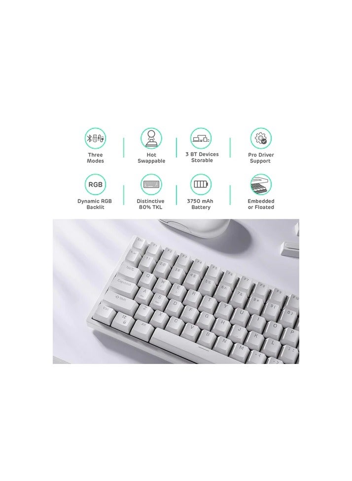 ROYAL KLUDGE RK84 TRI-MODE RGB 84 KEYS HOT SWAPPABLE MECHANICAL KEYBOARD WHITE (BROWN SWITCH)