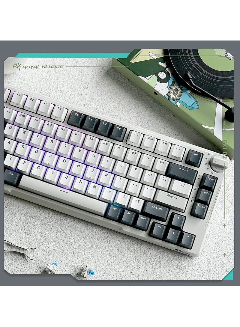 RK Royal Kludge RK H81 81 Keys Tri-Mode with Knob Control RGB Wireless Mechanical Keyboard White Night- Brown Switch