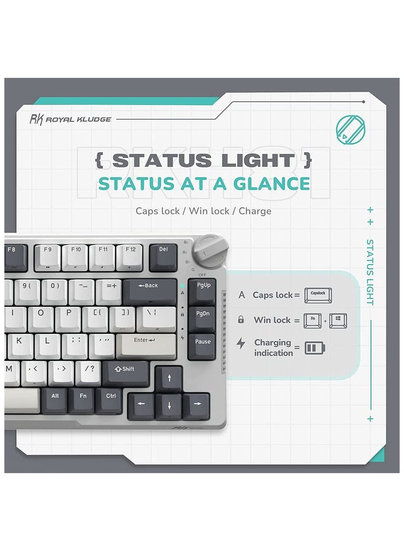 RK Royal Kludge RK H81 81 Keys Tri-Mode with Knob Control RGB Wireless Mechanical Keyboard White Night- Brown Switch