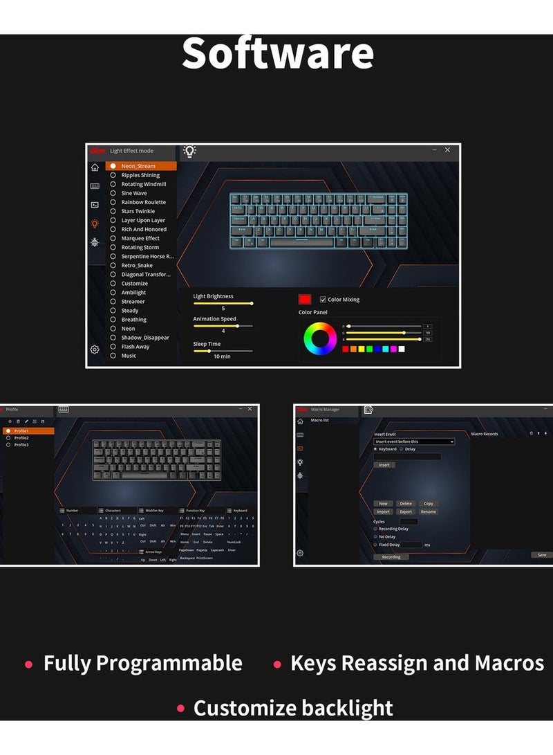 Royal Kludge RK-R87 Single-Mode RGB 87 Keys Hot Swappable Mechanical Keyboard Black (Blue Switch)