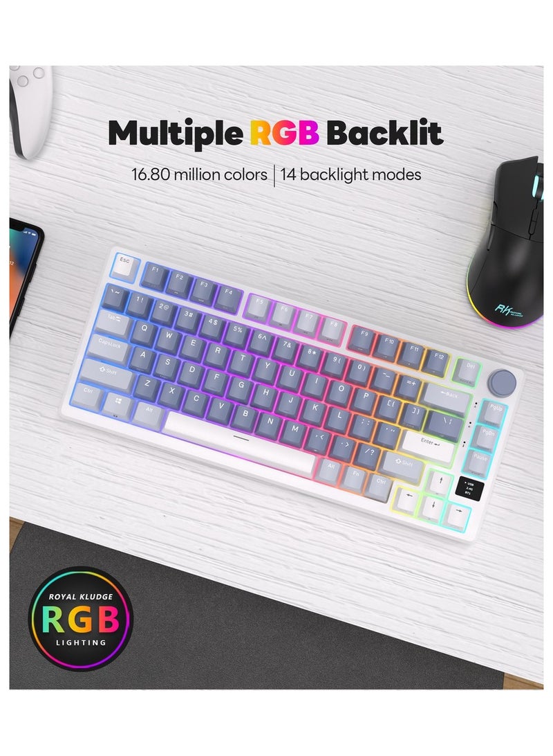 Royal Kludge RKM75 - RGB Mechanical Gaming Keyboard - With Display - Foam Touch - Ocean Blue - Bluetooth - Hot Swappable Switch - Silver Switches - Includes Dust Cover