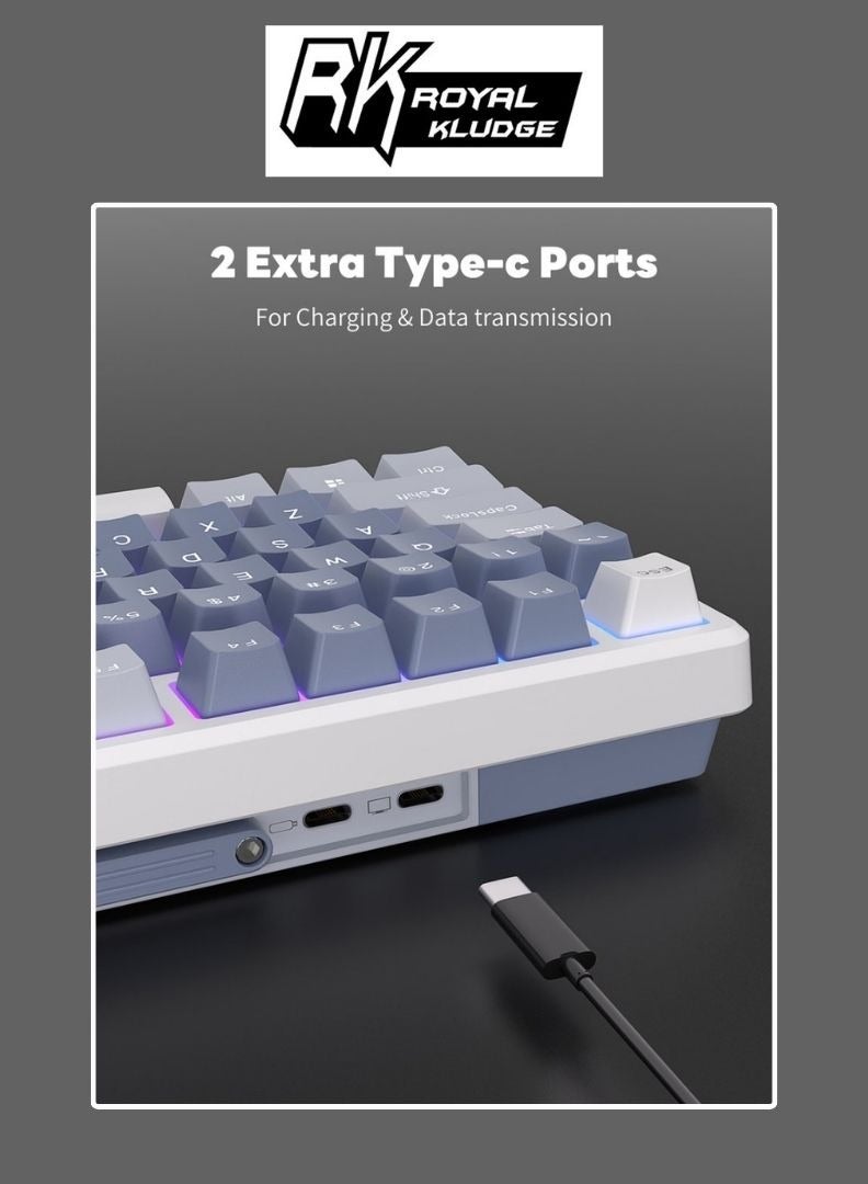 Royal Kludge RKM75 - RGB Mechanical Gaming Keyboard - With Display - Foam Touch - Ocean Blue - Bluetooth - Hot Swappable Switch - Silver Switches - Includes Dust Cover