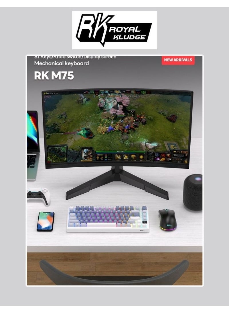 Royal Kludge RKM75 - RGB Mechanical Gaming Keyboard - With Display - Foam Touch - Ocean Blue - Bluetooth - Hot Swappable Switch - Silver Switches - Includes Dust Cover