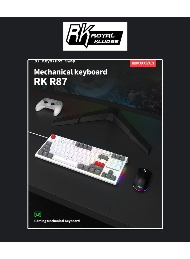 Royal Kludge RK R87 Wired TKL RGB Hot-Swappable Gaming Keyboard White - Blue Switch