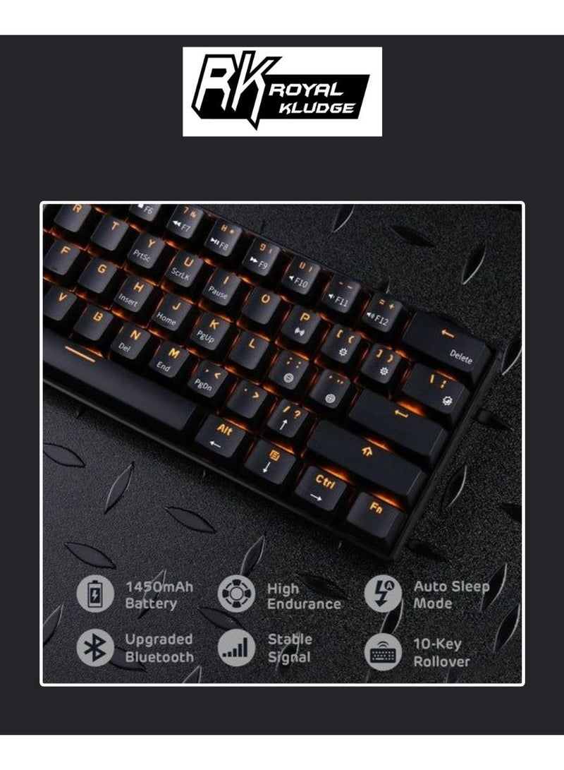 Royal Kludge Rk61 Tri-Mode RGB 61 Keys Hot Swappable Black Mechanical Keyboard - Blue Switch