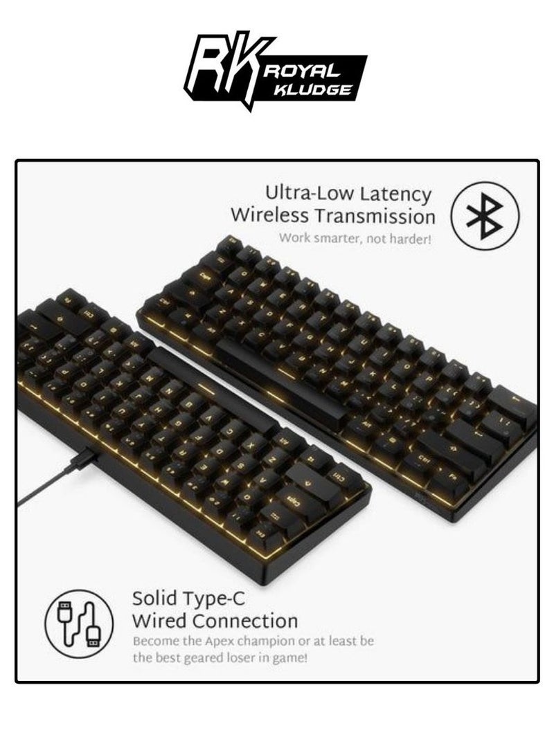Royal Kludge Rk61 Tri-Mode RGB 61 Keys Hot Swappable Black Mechanical Keyboard - Blue Switch