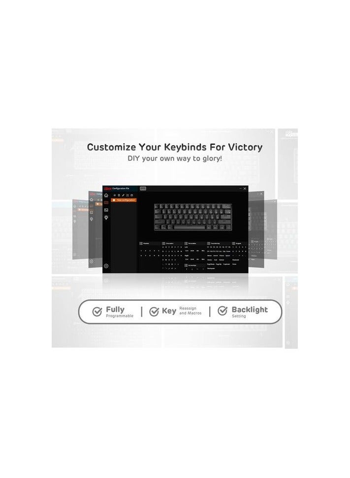 Royal Kludge Rk61 Tri-Mode RGB 61 Keys Hot Swappable Black Mechanical Keyboard - Blue Switch