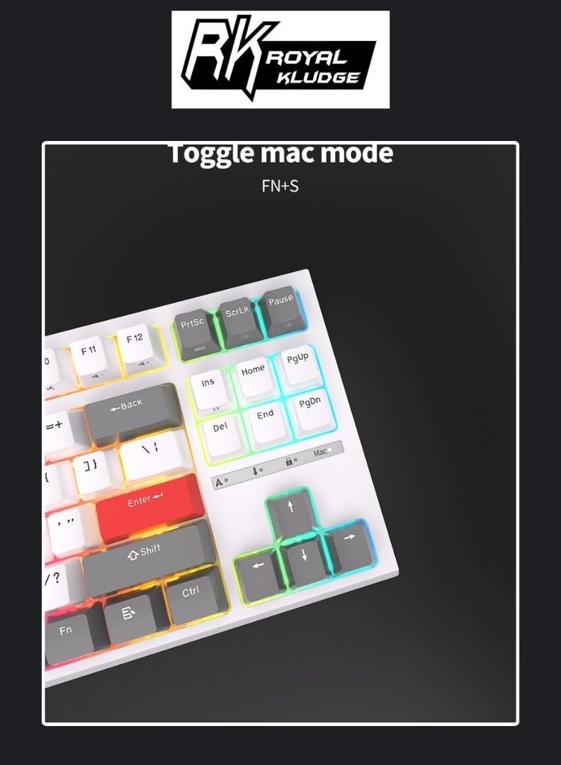Royal Kludge RK R87 Wired TKL RGB Hot-Swappable Gaming Keyboard White - Brown Switch
