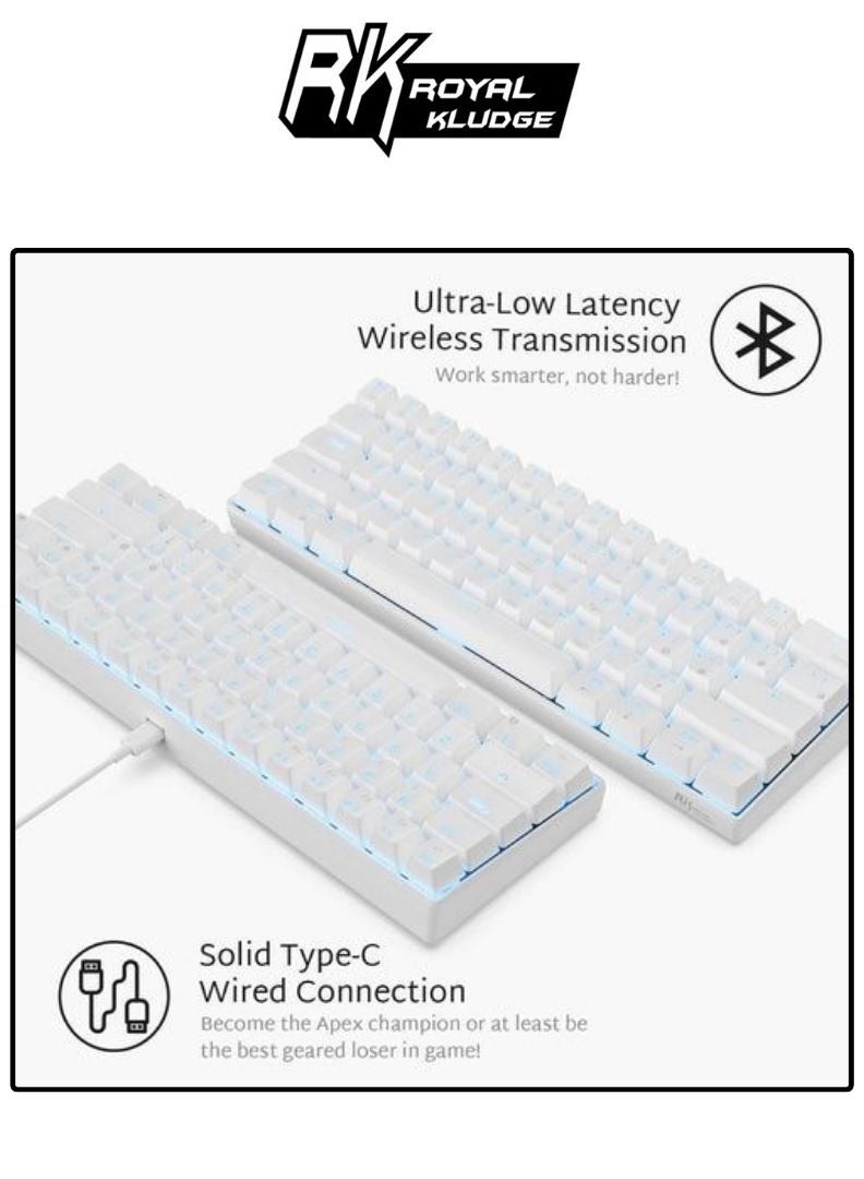 Royal Kludge Rk61 Tri-Mode RGB 61 Keys Hot Swappable White Mechanical Keyboard (Blue Switch)
