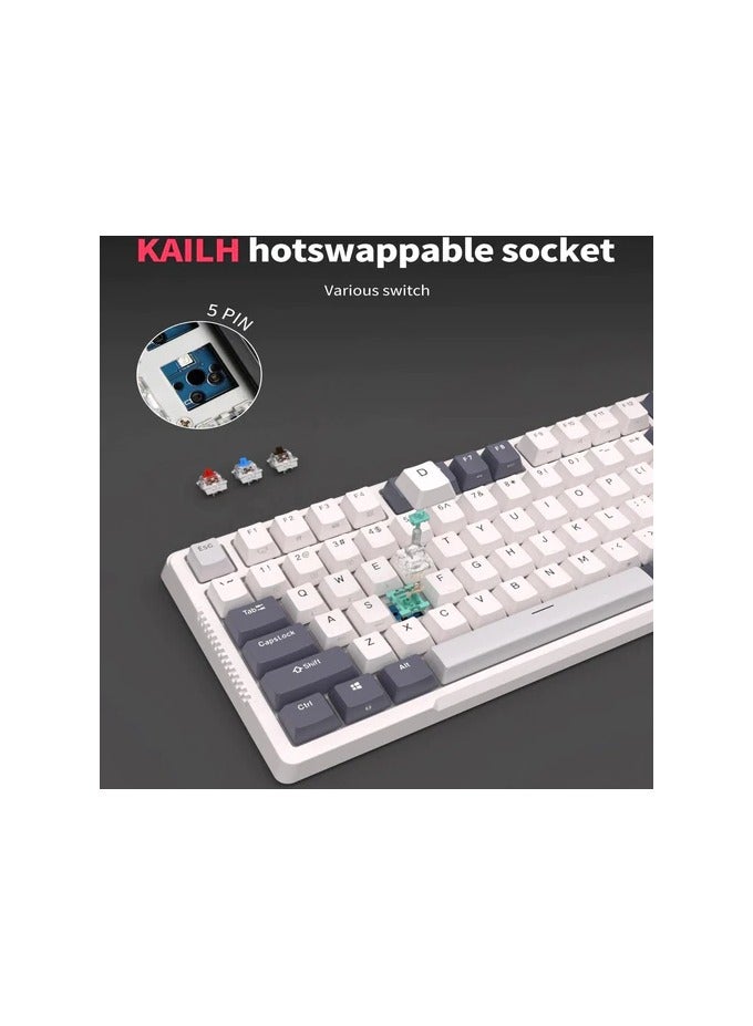 RK Royal Kludge RK H81 81 Keys Tri-Mode with Knob Control RGB Wireless Mechanical Keyboard White Night  - Blue Switch