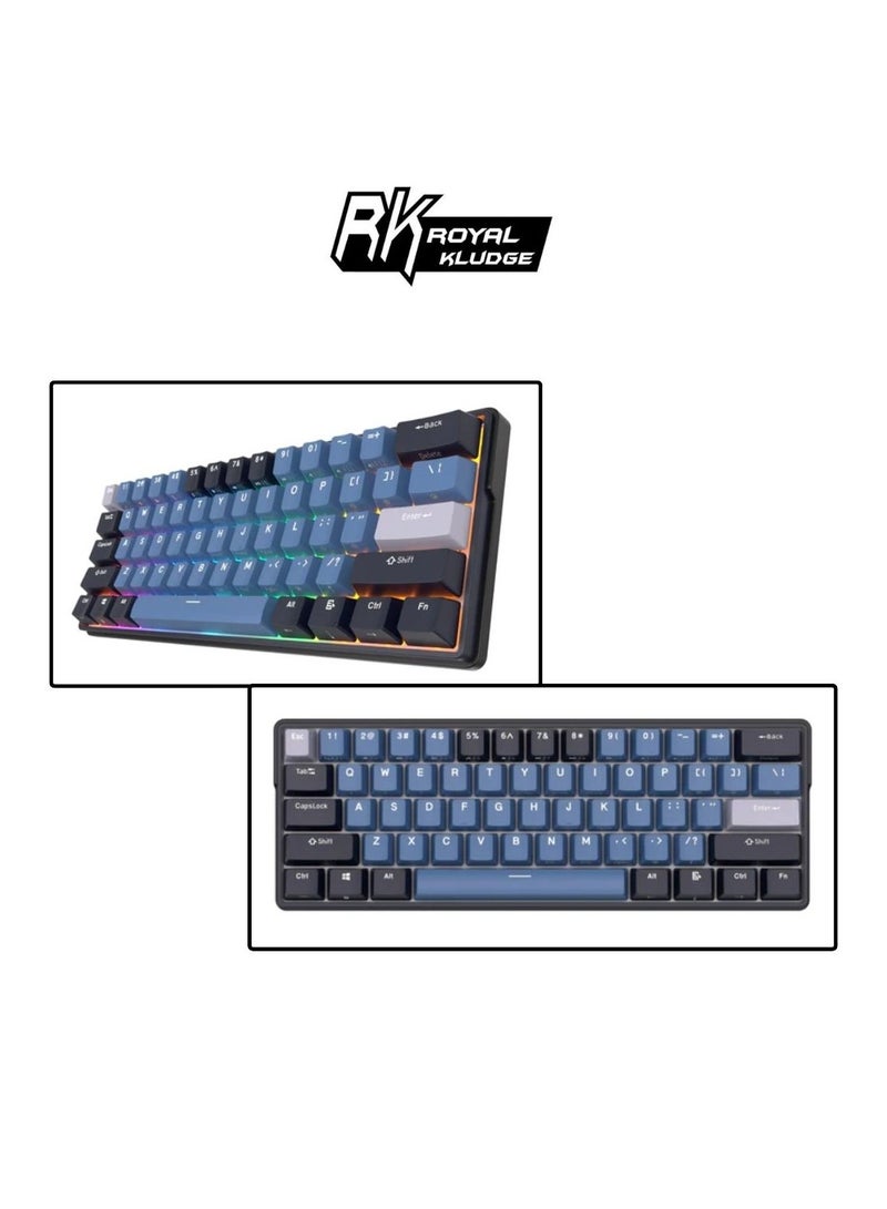 Royal Kludge RK61PLUS Tri-Mode RGB 61 Keys Hot Swappable Mechanical Keyboard Indigo (Blue Switch)