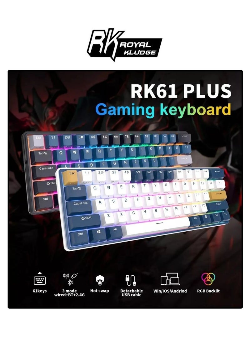 Royal Kludge RK61PLUS Tri-Mode RGB 61 Keys Hot Swappable Mechanical Keyboard Indigo (Blue Switch)