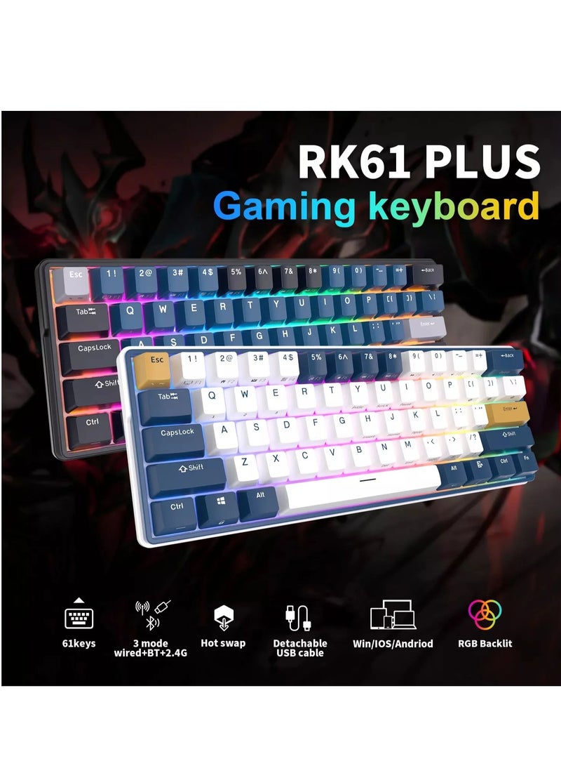 Royal Kludge RK61PLUS Tri-Mode RGB 61 Keys Hot Swappable Mechanical Keyboard Black (Brown Switch)