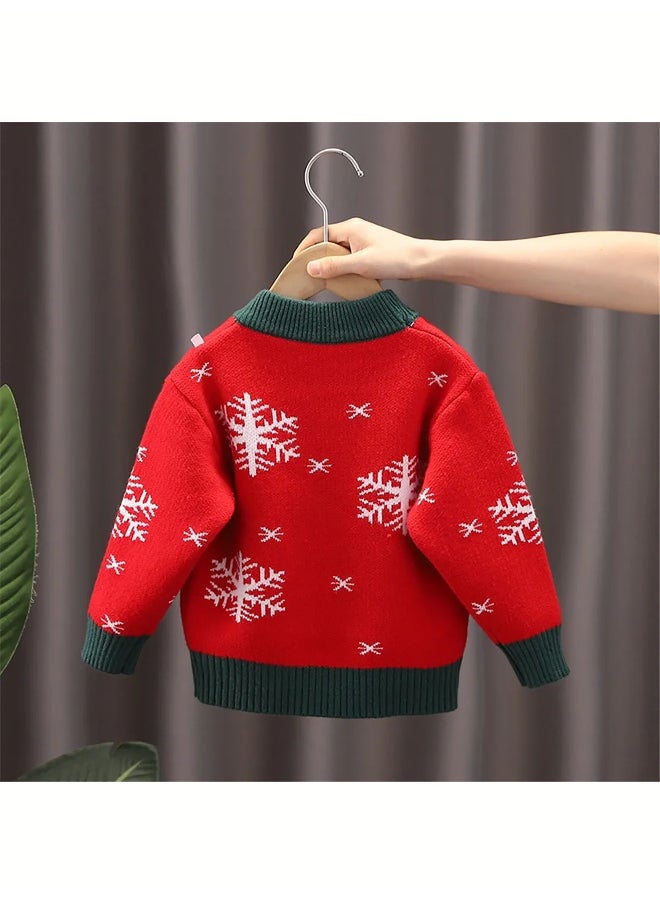 Red Flakes Reindeer Warmer, Cardigan & Christmas Sweater for Kids