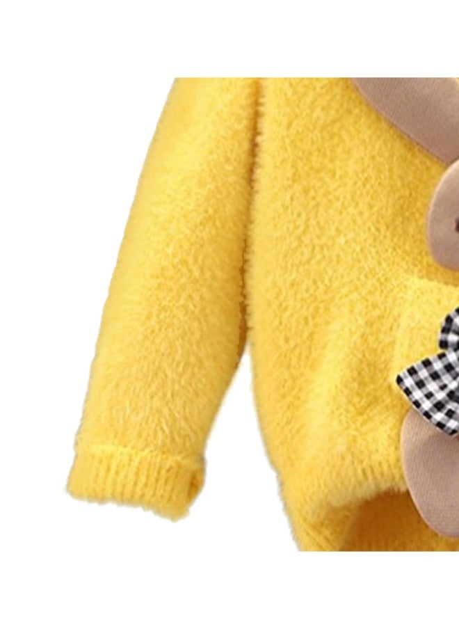 Yellow with 3d Bunny Kids Cardigan Sweater, Round Neck
