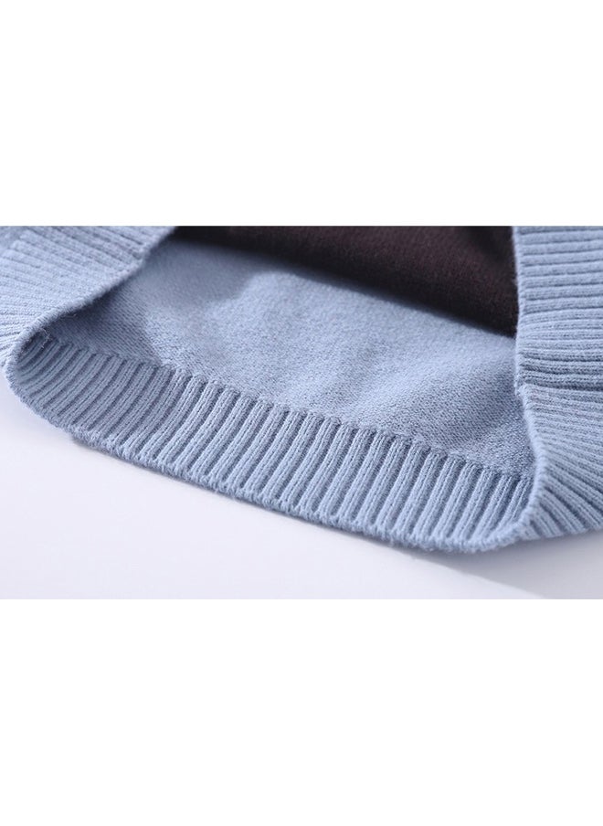 Light Blue, Little Man Tie Print Kids Cardigan Sweater, Round Neck
