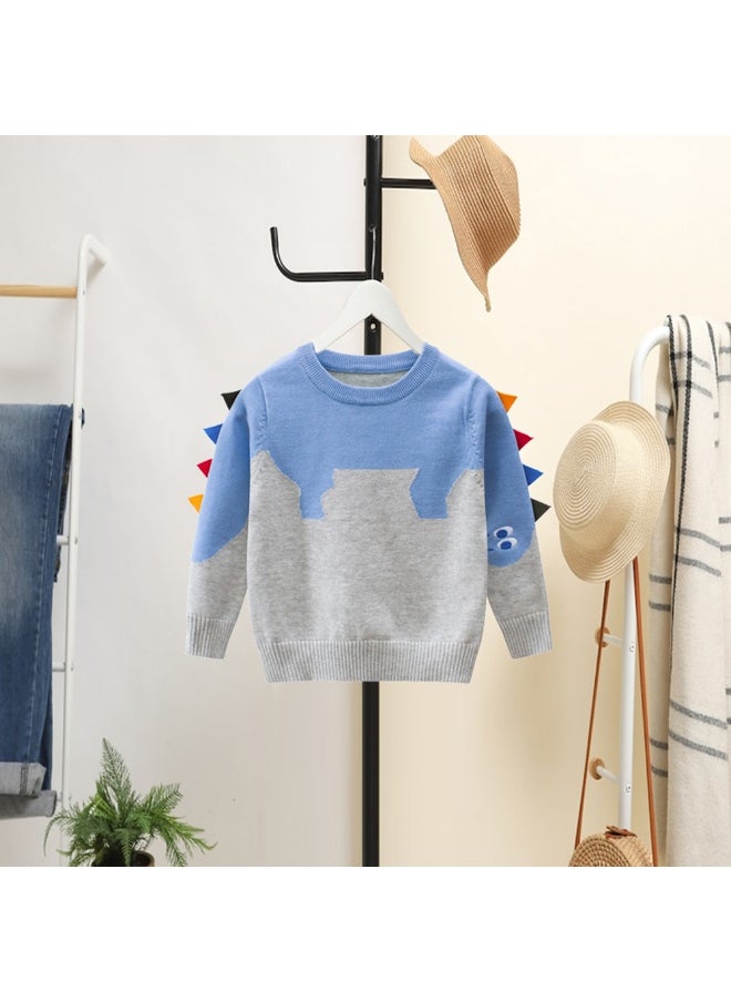 Kids Grey & Light Blue Dino Cardigan Sweater with 3d Tail Applique