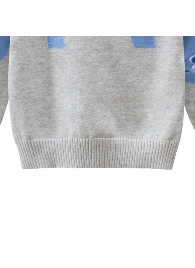 Kids Grey & Light Blue Dino Cardigan Sweater with 3d Tail Applique