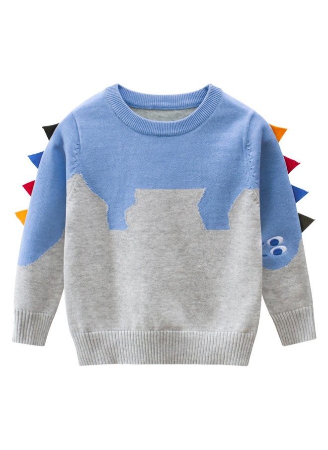 Kids Grey & Light Blue Dino Cardigan Sweater with 3d Tail Applique