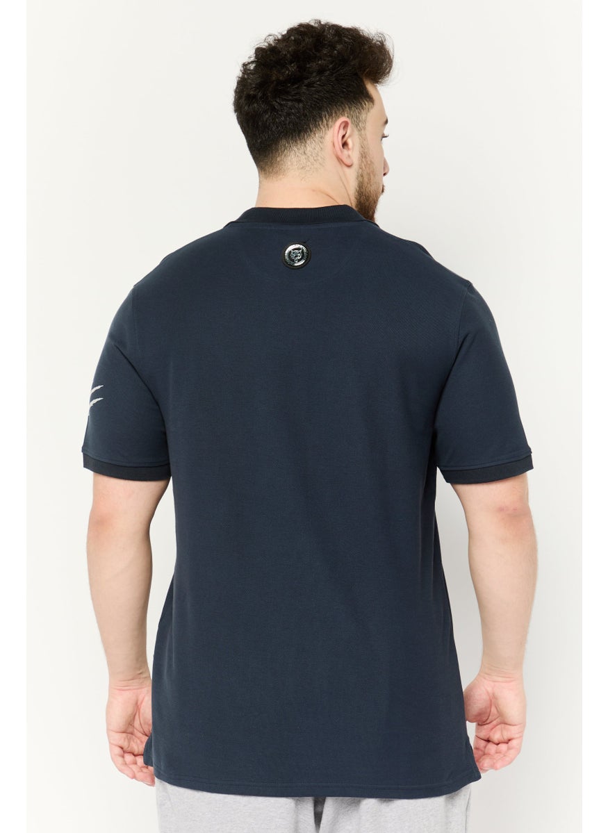 Men Sportswear Fit Short Sleeves Outdoor Polo Shirt, Navy/White