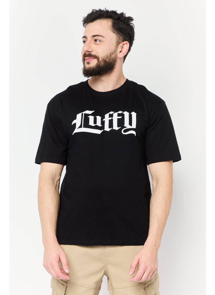 Men Luffy Crew Neck Short Sleeve Printed T-Shirts, Black