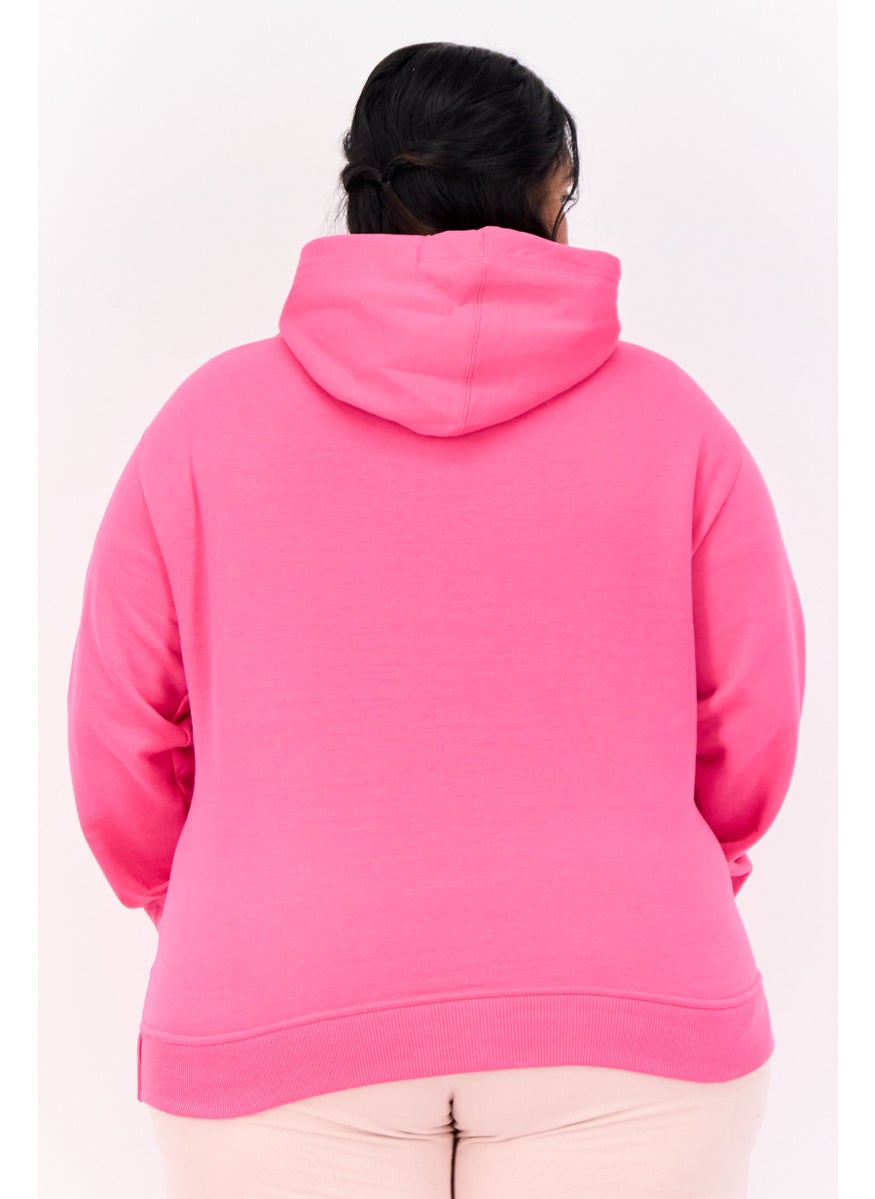 Women Plus Size Long Sleeves Outdoor Hooded Sweatshirt, Pink