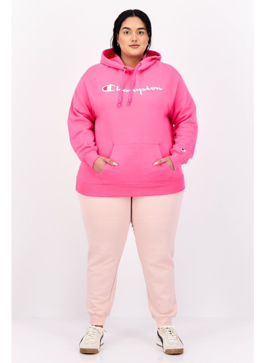 Women Plus Size Long Sleeves Outdoor Hooded Sweatshirt, Pink